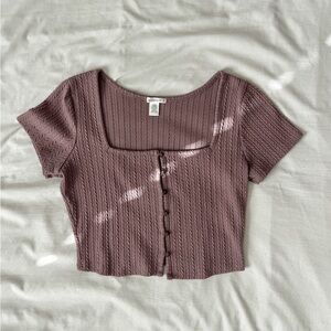 Mauve Button-Up Knit Crop Top